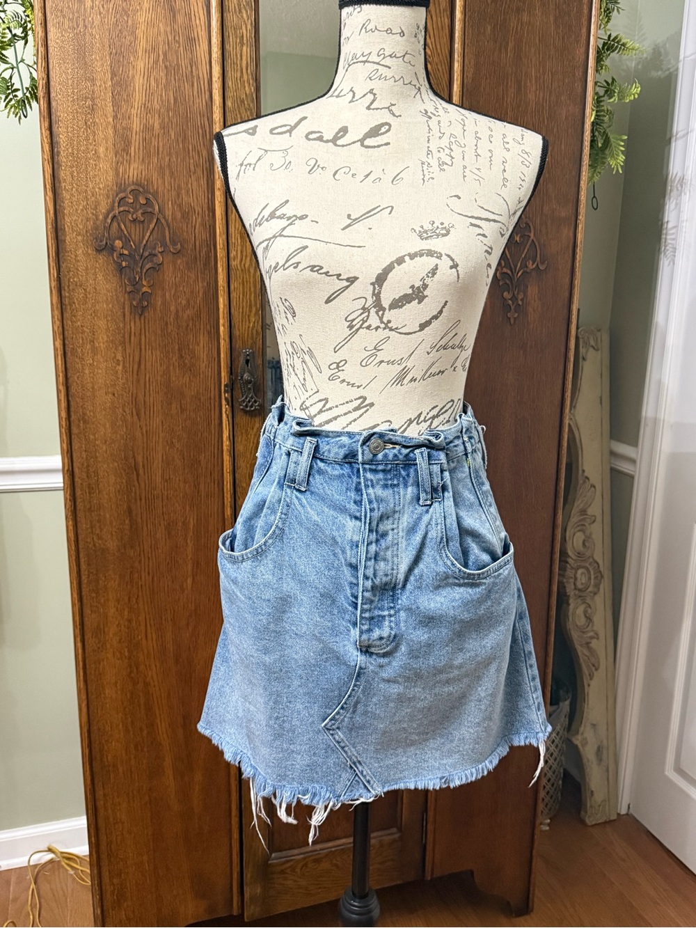 Free People Button-Front Light Blue Denim Skirt